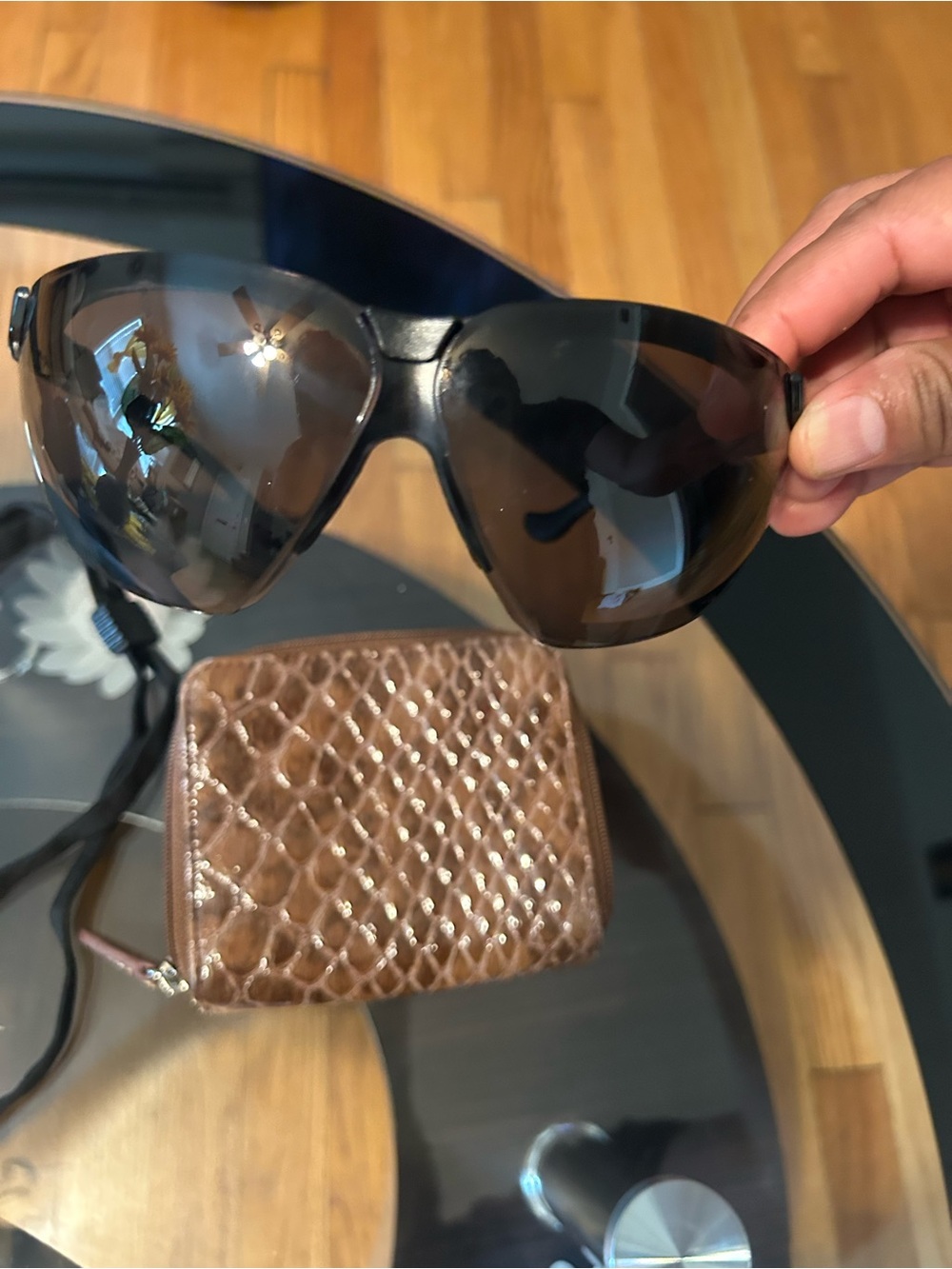Men's Brown Tinted Shield Sunglasses - Sleek Black Frame